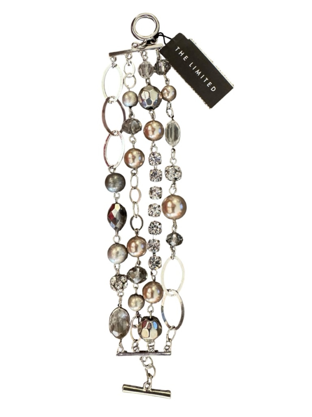 The Limited Silver-Tone Multi-Strand Pearl & Crystal Bracelet with Gray Pearls